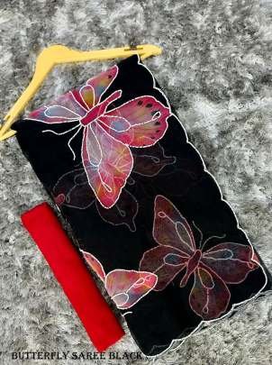 Stylish Organza Butterfly Black Saree