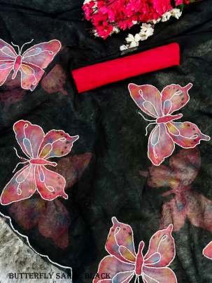 Stylish Organza Butterfly Black Saree