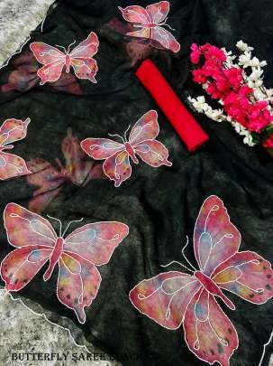 Stylish Organza Butterfly Black Saree