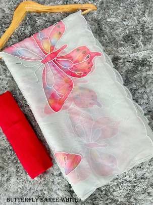 Stylish Organza Butterfly White Saree