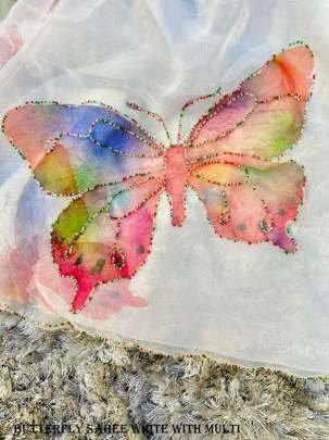 Stylish Organza Butterfly White With Multi Saree