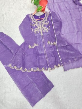 Stylish Party Wear Kurti Palazzo Set in Crunchy Silk Fabric