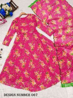 Stylish Pink Floral Anarkali Suit Set With Beautiful Lace