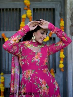 Stylish Pink Floral Anarkali Suit Set With Beautiful Lace
