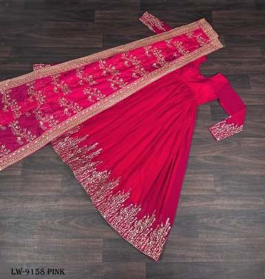 Stylish Pink Embroidery Gown  With Dupatta