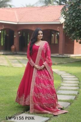 Stylish Pink Embroidery Gown  With Dupatta