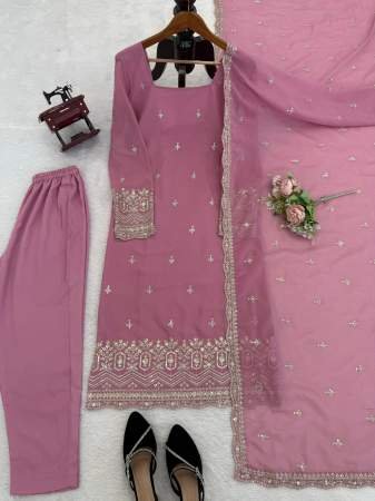 Stylish Pink Salwar Suit with Embroidery and Dupatta