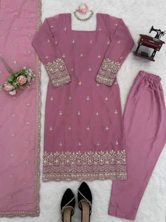 Stylish Pink Salwar Suit with Embroidery and Dupatta