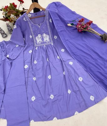 Stylish Purple Color Kurti Set With  Adda Work