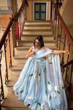 Stylish Ruffle Drape Lehenga Saree