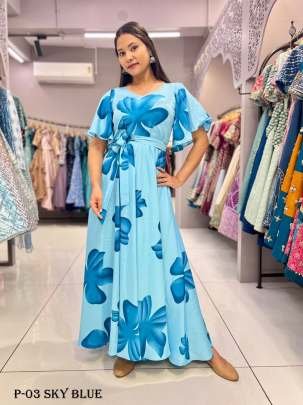 Stylish Sky Blue Flower Gown