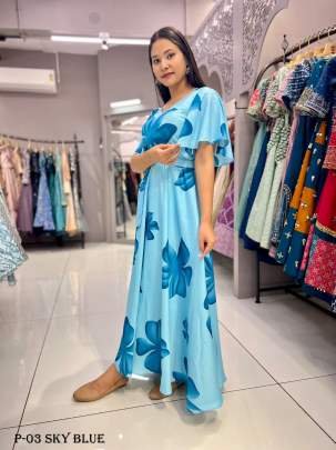 Stylish Sky Blue Flower Gown