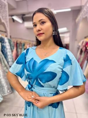 Stylish Sky Blue Flower Gown