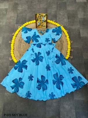 Stylish Sky Blue Flower Gown