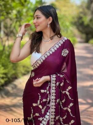 Stylish Soft Satin Wine Saree