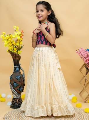Stylish Viscose Weaving Kids White lehenga
