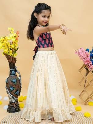 Stylish Viscose Weaving Kids White lehenga