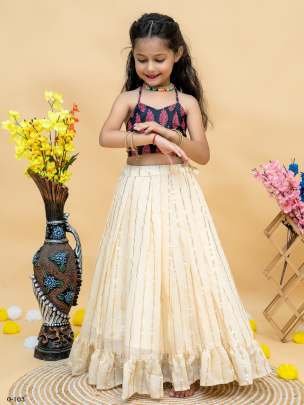 Stylish Viscose Weaving Kids White lehenga