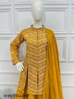 Stylish Yellow Georgette Lehenga Koti And Dupatta