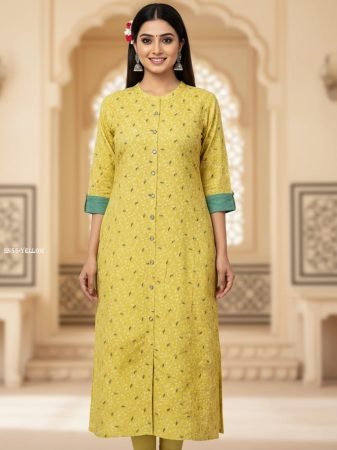 Stylish Yellow Printed Long Kurti for Women