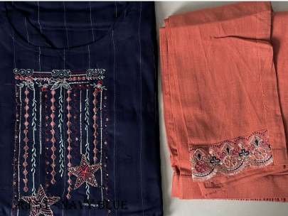 Stylist Rayon With HandWork  Navy Blue  Kurti Pant Set