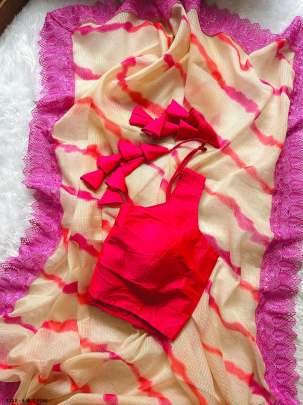 Summer Collection  Kota Check Hot Pink Saree