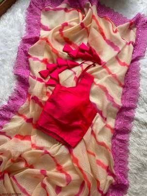 Summer Collection  Kota Check Hot Pink Saree