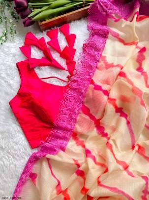 Summer Collection  Kota Check Hot Pink Saree