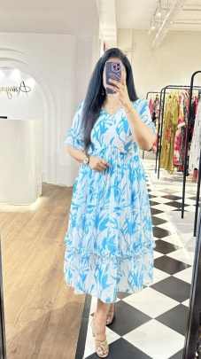 Summer Special Blue Western Georgette Midi Dress