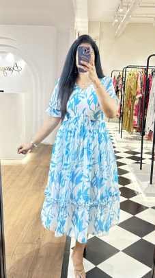 Summer Special Blue Western Georgette Midi Dress