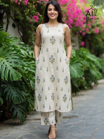 Summer Special Boat Neck Cotton Kurti Pant Set