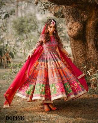 Summer special designer digital printed Anarkali gown with fancy lace