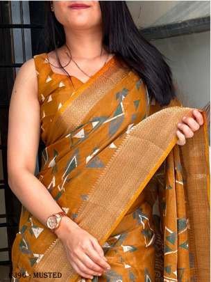 Summer Special Mustard Colour Printed Saree