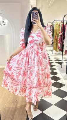 Summer Special Pink Western Georgette Midi Dress