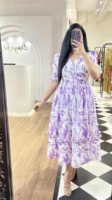 Summer Special Purple Western Georgette Midi Dress