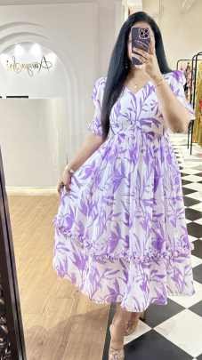 Summer Special Purple Western Georgette Midi Dress