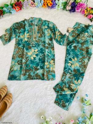 Summer Special Sky Blue Pure Cotton Co Ord Set With Mirror Work