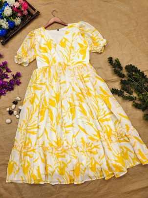 Summer Special Yellow Western Georgette Midi Dress