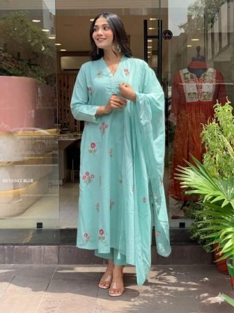 Summer Wear Cotton Kurti Pant Set With Dupatta
