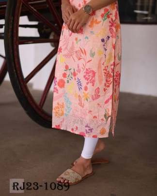 Summer Wear Hakoba Beautifully Floral Print Peach Kurti