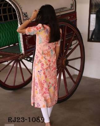 Summer Wear Hakoba Beautifully Floral Print Peach Kurti