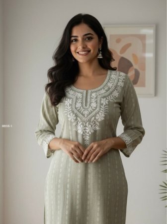 Summer Wear Khadi Cotton Kurti Set With Embroidery Work