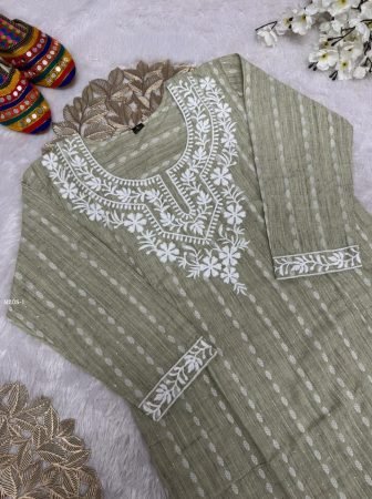 Summer Wear Khadi Cotton Kurti Set With Embroidery Work