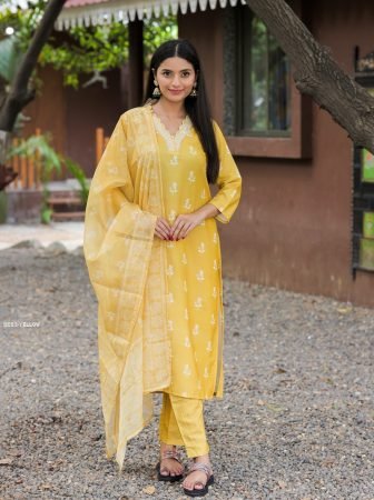 Summer Wear Rayon Kurti Pant Set With Dupatta