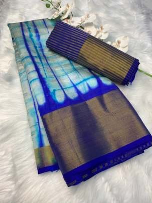 Super Hit Blue Shibori Printed Dola Silk Saree