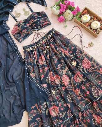 Super Hit Digital Print Georgette Sleeveless Blouse with Stitched Lehenga Choli