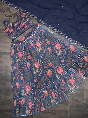 Super Hit Digital Print Georgette Sleeveless Blouse with Stitched Lehenga Choli