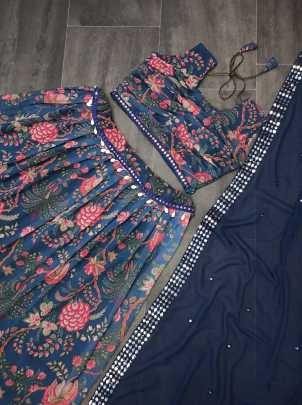 Super Hit Digital Print Georgette Sleeveless Blouse with Stitched Lehenga Choli