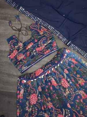 Super Hit Digital Print Georgette Sleeveless Blouse with Stitched Lehenga Choli