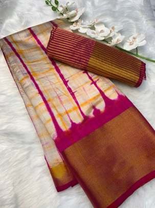Super Hit Purple Shibori Printed Dola Silk Saree